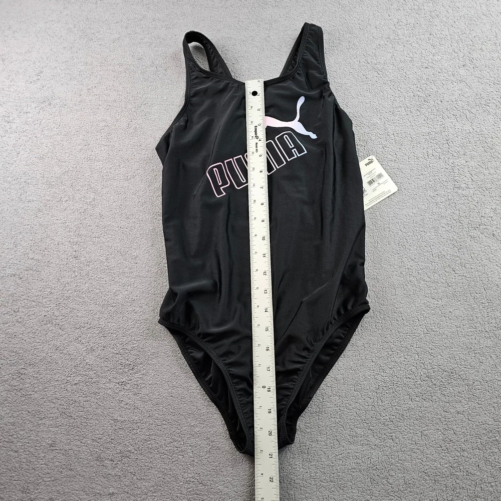 PUMA One-Piece Swimsuit Girls XL  Black Solid Stretch Racerback Keyhole SSP23V8S